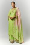Buy_Essay By Sumedha Agrawal_Green Organza, Viscose Zari, Mirrors, Embroidery V-neck Kurta Set _at_Aza_Fashions