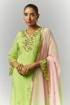Buy_Essay By Sumedha Agrawal_Green Organza, Viscose Zari, Mirrors, Embroidery V-neck Kurta Set _Online_at_Aza_Fashions