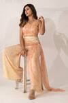 Buy_Essay By Sumedha Agrawal_Pink Chiffon V-neck Printed Crop Top And Pant Set _at_Aza_Fashions