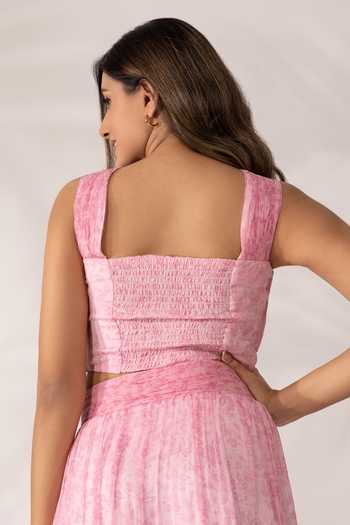 Shop_Essay By Sumedha Agrawal_Pink Chiffon Halter Neck Top And Skirt Set _Online_at_Aza_Fashions