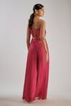 Shop_Essay By Sumedha Agrawal_Pink Bemberg, Satin, Chiffon One Shoulder Pleated Crop Top And Pant Set _at_Aza_Fashions