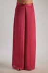 Essay By Sumedha Agrawal_Pink Bemberg, Satin, Chiffon One Shoulder Pleated Crop Top And Pant Set _Online_at_Aza_Fashions