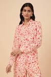 Essay By Sumedha Agrawal_Cream Viscose, Crepe Collared Floral Print Shirt And Pant Set _Online_at_Aza_Fashions