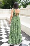 Shop_Essay By Sumedha Agrawal_Green Crepe, Viscose One Shoulder Printed Top And Skirt Set _at_Aza_Fashions