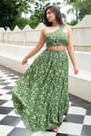 Buy_Essay By Sumedha Agrawal_Green Crepe, Viscose One Shoulder Printed Top And Skirt Set _at_Aza_Fashions