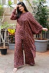 Buy_Essay By Sumedha Agrawal_Brown Viscose, Crepe Round Neck Printed Top And Pant Set _at_Aza_Fashions