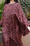 Buy_Essay By Sumedha Agrawal_Brown Viscose, Crepe Round Neck Printed Top And Pant Set _Online_at_Aza_Fashions