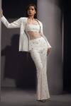 Buy_Karn Malhotra_White Organza, Crepe Pearls, Mirrors, Zenith Embroidered Jacket Pant Set _at_Aza_Fashions