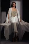 Karn Malhotra_White Silk, Georgette, Satin, Tulle Nora Hand Embroidered Jacket And Skirt Set _Online_at_Aza_Fashions