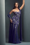 Buy_Karn Malhotra_Blue Silk, Georgette Mirrors, Crystals, Sapphira Embellished Top Skirt Set _at_Aza_Fashions