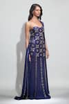Shop_Karn Malhotra_Blue Silk, Georgette Mirrors, Crystals, Sapphira Embellished Top Skirt Set _Online_at_Aza_Fashions