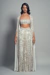 Buy_Karn Malhotra_White Georgette, Satin Sequins, Thea Zardozi Embroidered Jacket Skirt Set _Online_at_Aza_Fashions
