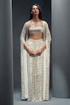 Shop_Karn Malhotra_White Georgette, Satin Sequins, Thea Zardozi Embroidered Jacket Skirt Set _Online_at_Aza_Fashions