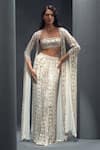 Buy_Karn Malhotra_White Georgette, Satin Sequins, Thea Zardozi Embroidered Jacket Skirt Set _at_Aza_Fashions