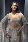 Karn Malhotra_White Georgette, Satin Sequins, Thea Zardozi Embroidered Jacket Skirt Set _at_Aza_Fashions