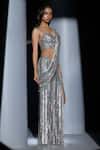 Buy_Karn Malhotra_Silver Georgette, Satin Aluna Embellished Pre-draped Saree With Bralette _Online_at_Aza_Fashions
