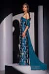 Karn Malhotra_Blue Silk, Georgette Pearls, Mirrors, Crystals, Tassels Soraya Embellished Gown _Online_at_Aza_Fashions