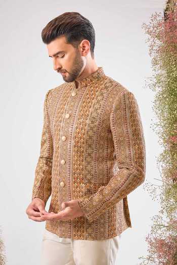 Buy_Kasbah_Multi Color Georgette Sequins, Zari Work Bandhgala _at_Aza_Fashions