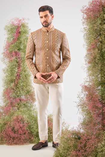 Kasbah_Multi Color Georgette Sequins, Zari Work Bandhgala _Online_at_Aza_Fashions