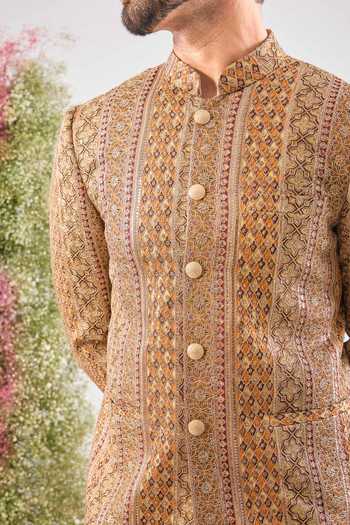 Buy_Kasbah_Multi Color Georgette Sequins, Zari Work Bandhgala _Online_at_Aza_Fashions