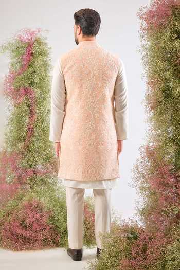 Shop_Kasbah_Pink Georgette Embroidery, Stones Hand Nehru Jacket _at_Aza_Fashions