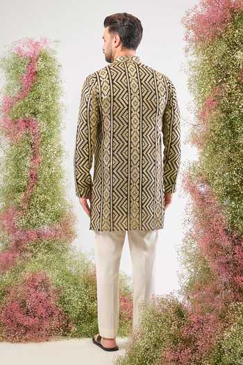 Shop_Kasbah_Gold Georgette Sequins Geometrical Pattern Short Kurta _at_Aza_Fashions