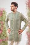 Buy_Kasbah_Green Georgette Sequins, Zari Embroidered Kurta _at_Aza_Fashions