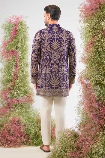 Shop_Kasbah_Gold Silk Embroidery, Sequins, Zari Kurta _at_Aza_Fashions
