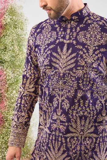 Buy_Kasbah_Gold Silk Embroidery, Sequins, Zari Kurta _Online_at_Aza_Fashions