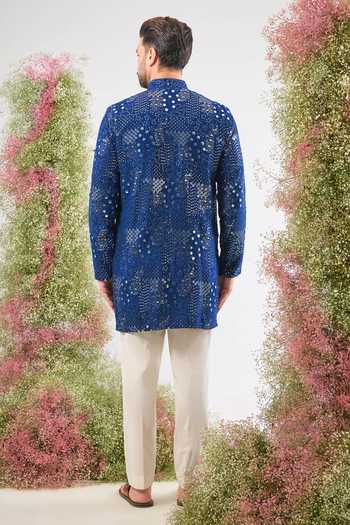 Shop_Kasbah_Blue Silk Sequins, Mirrors Work Kurta _at_Aza_Fashions