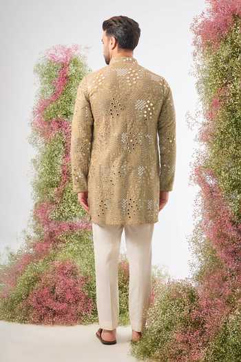Shop_Kasbah_Brown Silk Sequins, Mirrors Work Embellished Kurta _at_Aza_Fashions