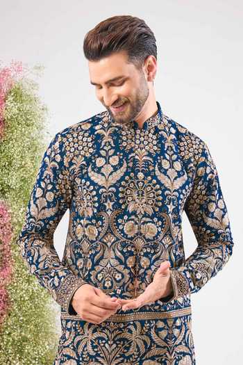 Kasbah_Blue Georgette Embroidery, Sequins, Zari Short Kurta _Online_at_Aza_Fashions