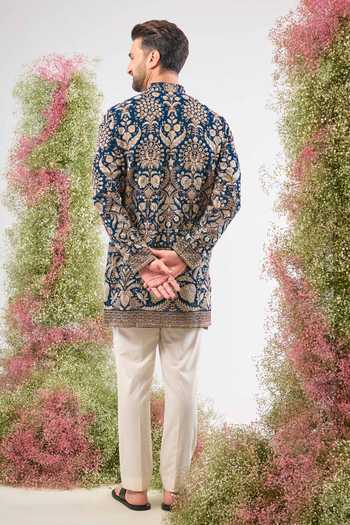 Shop_Kasbah_Blue Georgette Embroidery, Sequins, Zari Short Kurta _at_Aza_Fashions