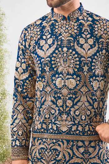Buy_Kasbah_Blue Georgette Embroidery, Sequins, Zari Short Kurta _Online_at_Aza_Fashions