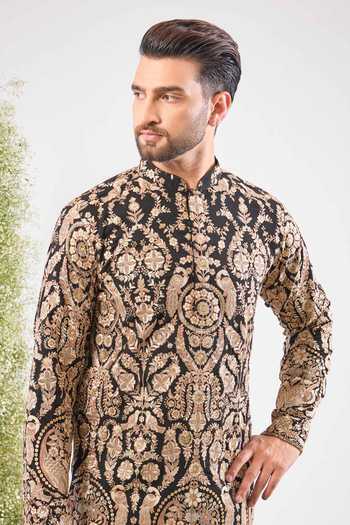 Buy_Kasbah_Black Georgette Zari Embroidered Short Kurta _Online_at_Aza_Fashions