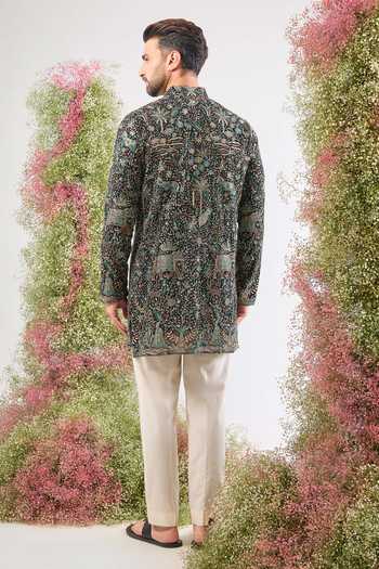 Shop_Kasbah_Black Georgette Embroidery, Sequins Flora And Fauna Kurta _at_Aza_Fashions