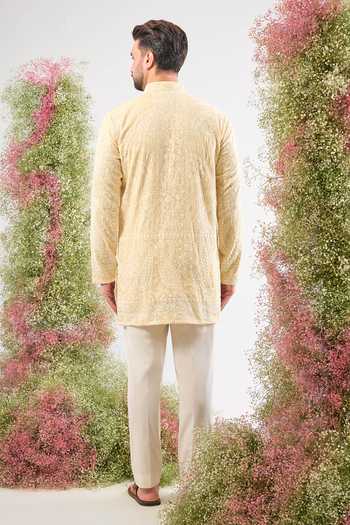 Shop_Kasbah_Yellow Georgette Embroidery, Sequins Chikankari Kurta _at_Aza_Fashions