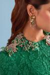 Parul And Preyanka_Green Crepe, Net, Lace Applique, Fabric Flowers High Neck Jade Portia Dress _Online_at_Aza_Fashions