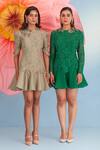 Buy_Parul And Preyanka_Green Crepe, Net, Lace Applique, Fabric Flowers High Neck Jade Portia Dress _Online_at_Aza_Fashions