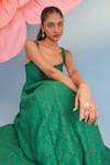 Shop_Parul And Preyanka_Green Crepe, Lace Sweetheart Neck Florence Dress _Online_at_Aza_Fashions