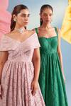Buy_Parul And Preyanka_Green Crepe, Lace Sweetheart Neck Florence Dress 