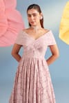 Parul And Preyanka_Pink Crepe, Lace Off-shoulder Diana Rose Long Dress _Online_at_Aza_Fashions