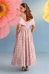 Shop_Parul And Preyanka_Pink Crepe, Lace Off-shoulder Diana Rose Long Dress _at_Aza_Fashions
