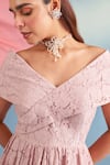 Shop_Parul And Preyanka_Pink Crepe, Lace Off-shoulder Diana Rose Long Dress _Online_at_Aza_Fashions