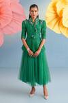 Buy_Parul And Preyanka_Green Crepe, Net, Lace Pearls, Crystals, Fabric Serena Jacket And Skirt Set _at_Aza_Fashions