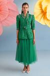 Buy_Parul And Preyanka_Green Crepe, Net, Lace Pearls, Crystals, Fabric Serena Jacket And Skirt Set _Online_at_Aza_Fashions