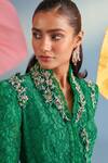 Parul And Preyanka_Green Crepe, Net, Lace Pearls, Crystals, Fabric Serena Jacket And Skirt Set _at_Aza_Fashions