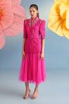 Buy_Parul And Preyanka_Fuchsia Crepe, Net, Lace Pearls, Crystals, Fabric Serena Jacket And Skirt Set _at_Aza_Fashions