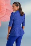 Shop_Parul And Preyanka_Blue Crepe, Lace Pearls, Crystals, Fabric Flowers Serena Jacket And Pant Set _at_Aza_Fashions
