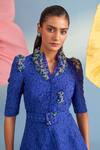 Buy_Parul And Preyanka_Blue Crepe, Lace Pearls, Crystals, Fabric Flowers Serena Jacket And Pant Set _Online_at_Aza_Fashions